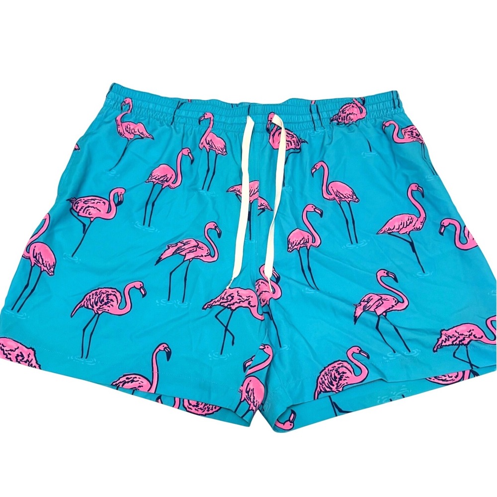 Chubbies Mens XXL Flamingo Swim Trunks Teal Blue Pink 5.5 Inseam SM22SW00019